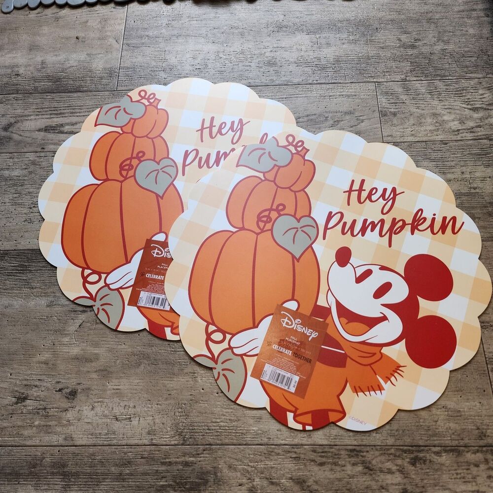 NWT Celebrate Together Disney Mickey Mouse Hey Pumpkin Set Of 2 Fall Placements
